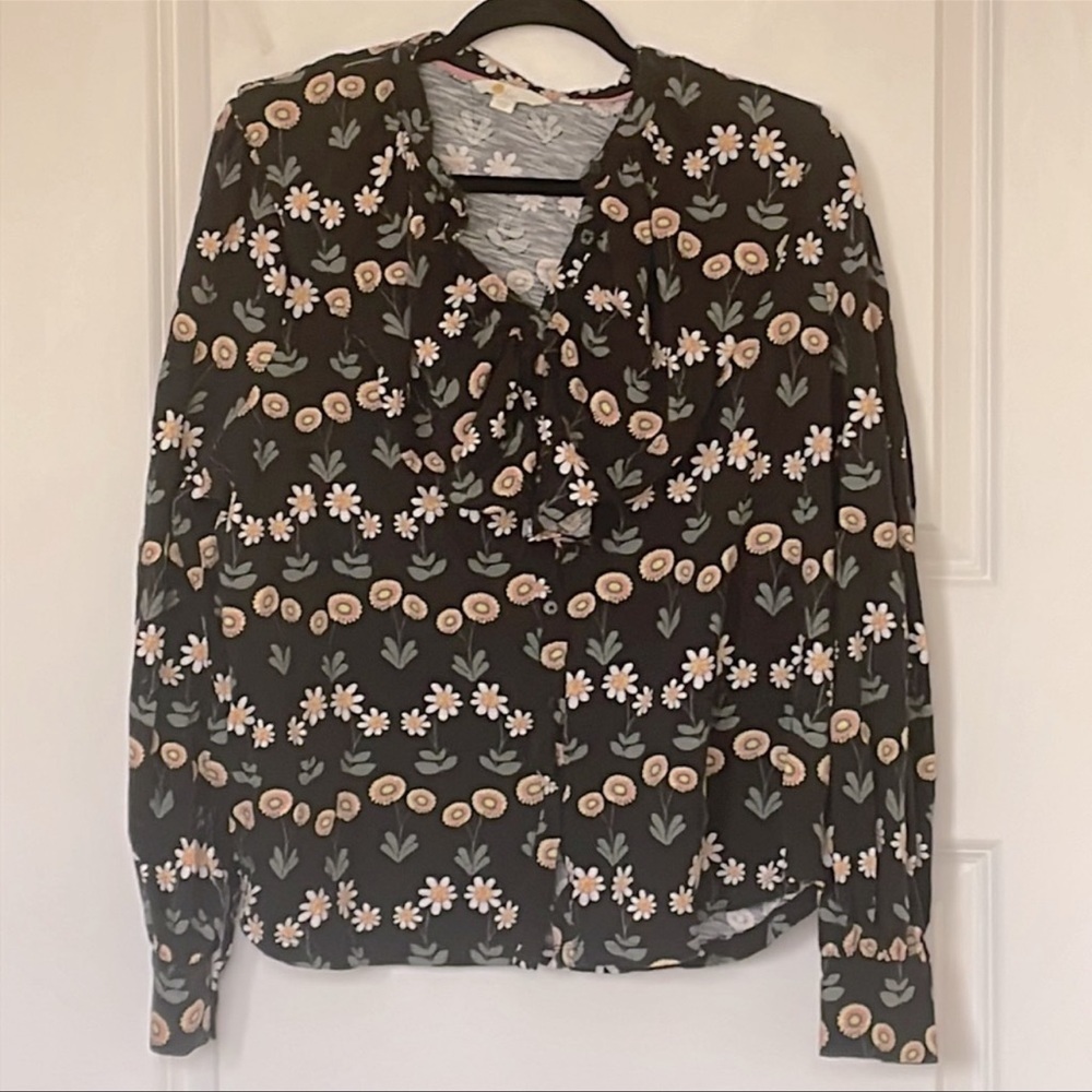 Boden floral jersey top with ruffle neck size 16/18R